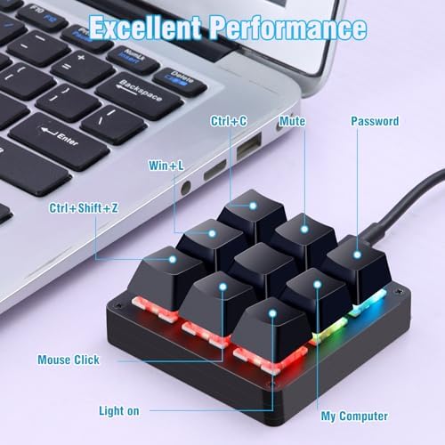 Koolertron 9-Key One-Handed Macro Mechanical Keyboard, Pink LED - Image 3