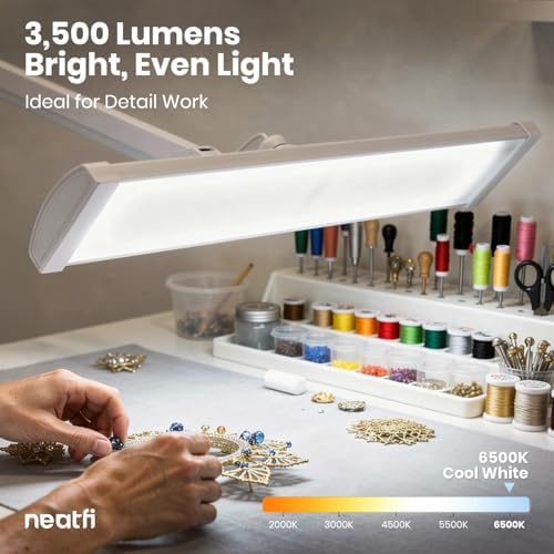 Neatfi Ultra 3,500 Lumens LED Desk Lamp with Base– 45W, 270 SMD LEDs, Shadow-Free | Adjustable Brightness | Non-Flickering Task Light for Nail, Craft & Office (White-3, 26-Inch Wide Shade) - Image 6