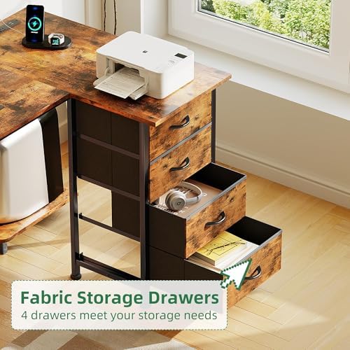 VERMESS 63" Reversible L Shaped Gaming Computer Desk, Corner Desk with Power Outlets & Monitor Stand, Writing Study Table with 4 Storage Drawers, Desk with LED Lights, Rustic Brown - Image 6