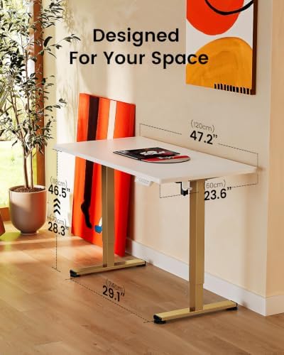 ErGear Height Adjustable Electric Standing Desk, 48 x 24 Inches Sit Stand up Desk, Memory Computer Home Office Desk, White+Gold - Image 3