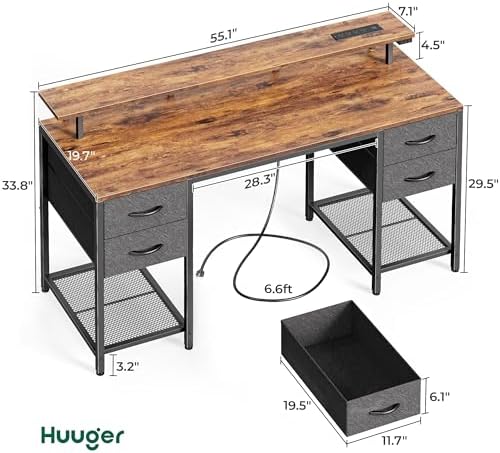 Huuger 55 inch Computer Desk with Power Outlets & 4 Drawers - Image 3