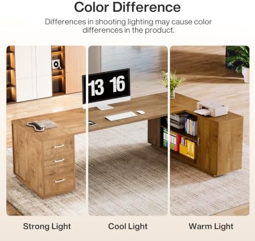 Tribesigns 85.8-Inch L-Shaped Executive Desk, Natural Oak - Image 3