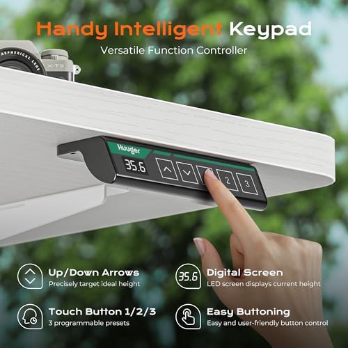 Huuger 63 x 28 Large Electric Standing Desk, Height Adjustable Computer Desk, 27.6" Deep Desktop, Stand up Gaming Office Table with 2 Hooks, 3 Preset Heights, for Home Office, White - Image 5