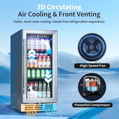 Feelfunn 15 Inch Beverage Refrigerator Under Counter,126 Cans,Silver - Image 4