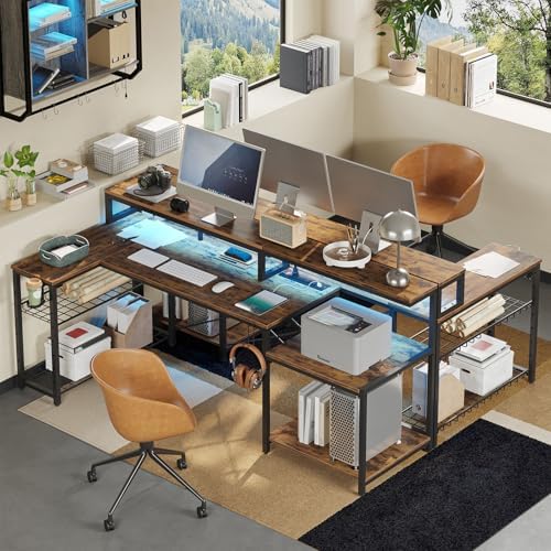 Bestier 71.5" L Computer Desk with Power Outlets, Rustic Brown - Image 3