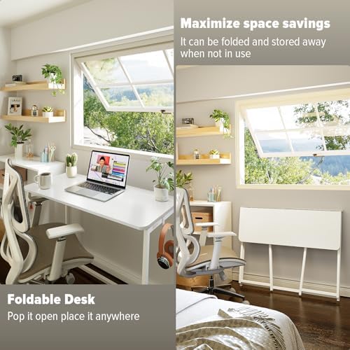 WOHOMO Folding Desk, 39.4" Foldable Computer Table for Small Spaces, White - Image 5