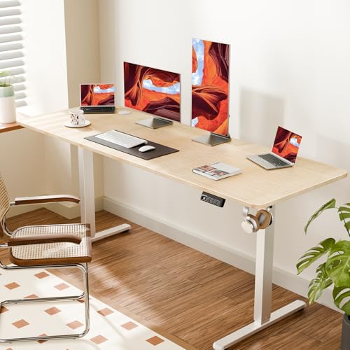 ERGOMAKER 67"x24" Standing Desk, Height Adjustable Sit-Stand Office, Oak - Image 2