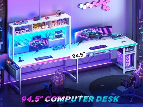 SEDETA White L Shaped Gaming Desk with Hutch, Power Outlet and Pegboard - Image 3