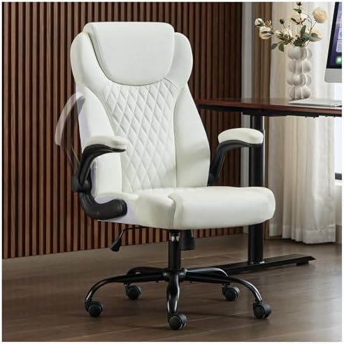 amseatec Big and Tall Office Chair, Flip-Up, Executive Desk Chair, White by AMSEATEC