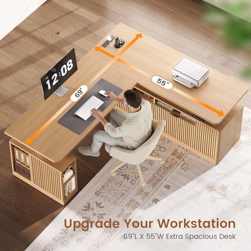 SEDETA Fluted L Shaped Executive Electric Standing Desk with 4 Drawers - Image 5