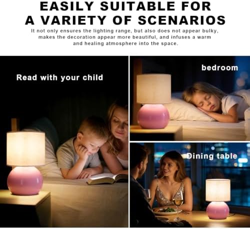 Modern Pink Table Lamp Set of 2, 6.2X6.2X10.4 Inch Small Bedside Nightstand Light, with Linen Shade and Included LED Bulb, for Bedroom Living Room - Image 4
