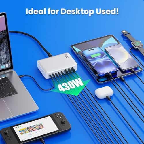 USB C Charger 430W USB C Charger Block, 8-Ports GaN IV Fast Charging Station Hub,PD 100W Laptop Charger Adapter,for MacBook Pro/Air/iPad/iPhone16/15/14/Apple Watch/DELL/Samsung for Home Office - Image 6