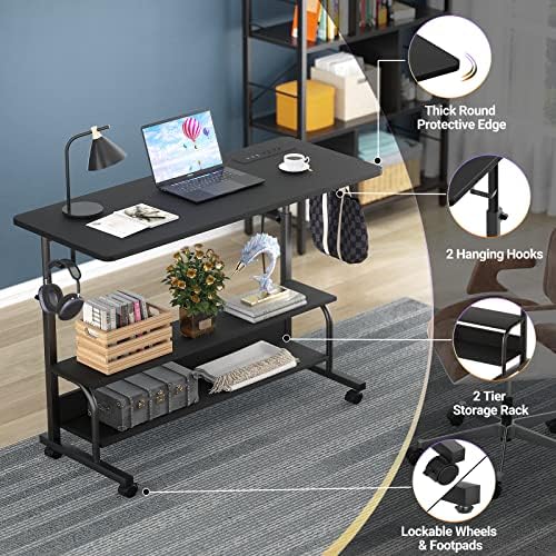 Armocity 39" Rolling Standing Desk with Charging Station for Couch Bed - Image 5