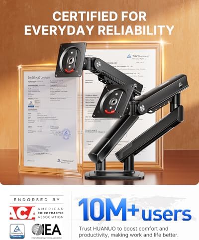 HUANUO FlowLift Pro Dual Monitor Mount for 13–27" Screens, MechaSpring Monitor Stand, Adjustable Monitor Arms for 2 Monitors with Tilt/Swivel/Rotation, Tool-Free VESA Mount, Max Load 15.4 lbs - Image 5