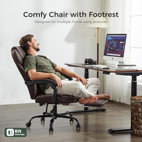 amseatec Big and Tall Office Chair with Footrest, Lumbar Support, Brown - Image 4