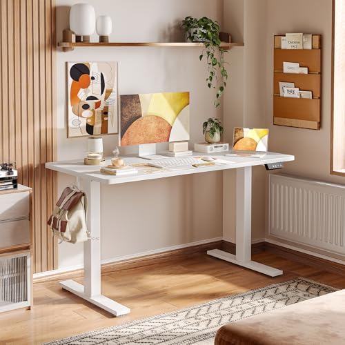 TIQLAB Height Adjustable Electric Standing Desk, 40 x 24 inch, Sit Stand Up Desk, Splice Board, Computer Home Office Desk, White Top - Image 2