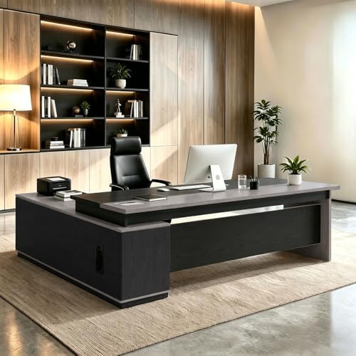 L Shaped Executive Desk with Drawers, Large Wood Workstation, Modern Executive Office Furniture for Home Office and Business Workspace, Multiple Sizes & Colors by Unknown