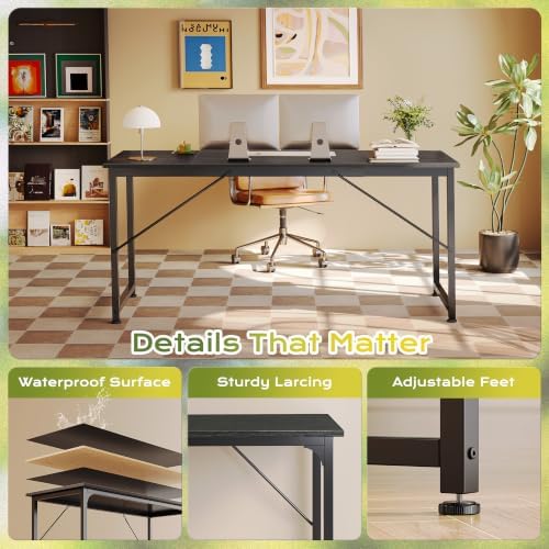 PRAISUN 70 Inch Computer Desk, Office Desk, Spacious Desktop, Black - Image 6