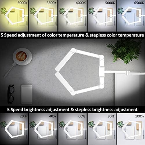 EPABINA LED Desk Lamp for Home Office, 41.5" White Clip on Architect Desk Lamp with Clamp, 24W Adjustable Dimmable Bright Swing Arm Eye Care LED Table Light Clamp on Office Lighting - Image 5