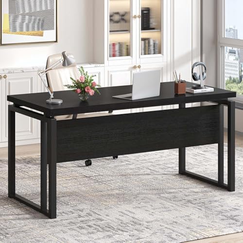 EXCEFUR Black Desk for Home Office, Modern Computer Desk, Wood and Metal Writing Study Table for Workstations, Living Room, Bedroom, 53 Inch - Image 3