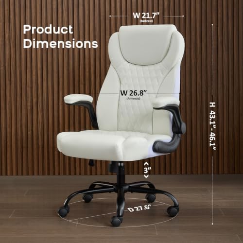 amseatec Big and Tall Office Chair, Flip-Up, Executive Desk Chair, White - Image 2