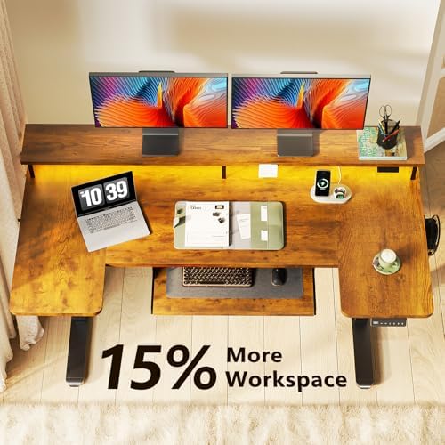 OffiGo 55 Inch U Shaped Standing Desk with Keyboard Tray, Rustic Brown - Image 5