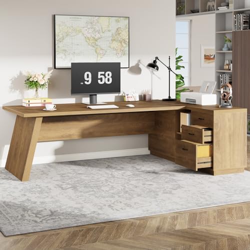 Tribesigns 78" L-Shaped Executive Desk, Large Modern Office Desk with Drawers and Lateral File Cabinet, Business Furniture with Storage Shelves, Big Computer Table for Home Office (Brown) - Image 6
