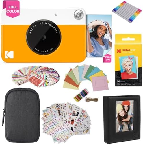 KODAK Printomatic Full-Color Instant Print Digital Camera Colorful Photos On Zink 2x3" Sticky-Back Photo Paper 5MP Gift Bundle: Case + Zink 2x3" 20pk + Album + Stickers + Frames + Markers - Yellow by Unknown