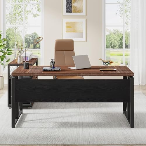Tribesigns 63" Executive Deskwith Drawer Cabinet, L Shaped Desk and lateral File Cabinet, 2 Piece Home Office Furniture Set with Drawers for Hanging, Doors with Locks - Image 5