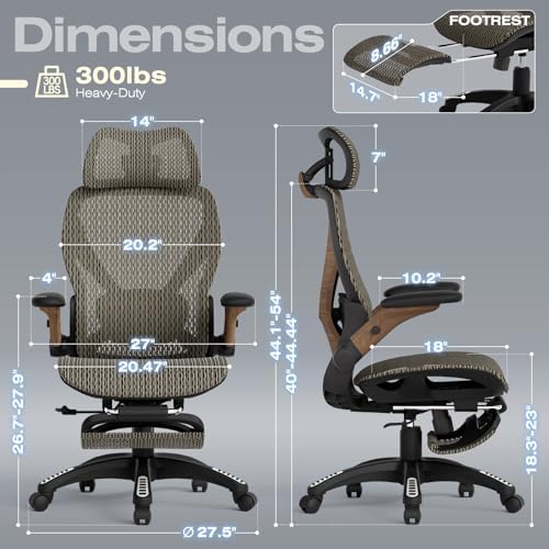 ELABEST X100 Ergonomic Mesh Office Chair with Footrest, Big and Tall Home Desk Chair with 5D Flip-Up Arms, Adjustable 3D Lumbar Support, Gaming & Executive Computer Chair (Coffee Break) - Image 2
