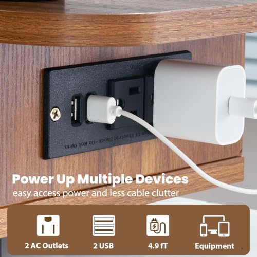Artswish Dual Monitor Stand with Power Outlet, Brown Desk Monitor Riser - Image 5