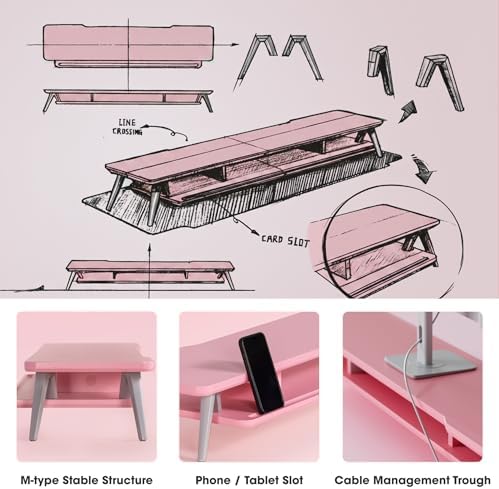 Fenge Dual Monitor Stand Riser, Wooden Desk Shelf with 2-Tier Storage - Image 5