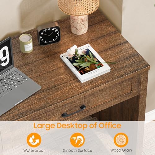 Halitaa Executive Desk with 3 Storage Drawers, Red Brown - Image 6
