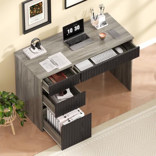 4 EVER WINNER Computer Desk with Drawers, 48 Inch Fluted Desk with Storage - Image 3