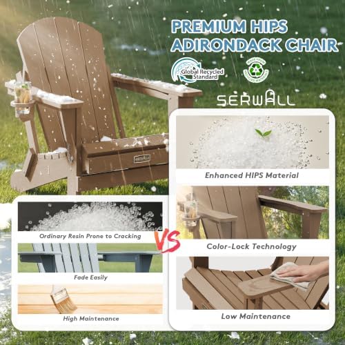 SERWALL Oversized Foldable Adirondack Chair with Cup Holder, HIPS, Brown - Image 6