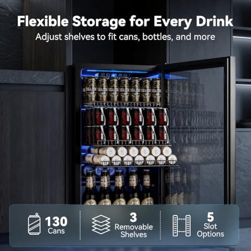 130 Can Beverage Refrigerator, 3.2 Cu.Ft Mini Fridge Beverage Cooler - Image 3