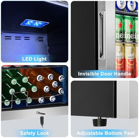 FoMup Beverage Refrigerator 126 Can, Mini Beverage Fridge Small Beverage Cooler Stainless Steel with Glass Door Safety Lock, Drink Fridge for Beer Soda Wine, Perfect for Dorm Office Hotel - Image 7