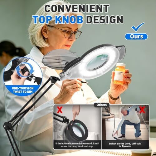 KIRKAS LED Magnifying Lamp with Clamp, 2,200 Lumens Dimmable 28in 12X 30X - Image 6