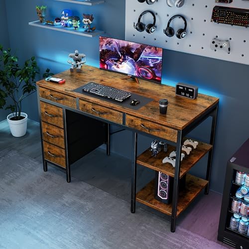 Sweetcrispy 47" Computer Desk with 6 Fabric Drawers & Storage Shelves - Image 4