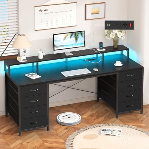 60" Computer Desk with 8 Drawers & Monitor Stand for Home Office, Bedroom by YomiluveDesign