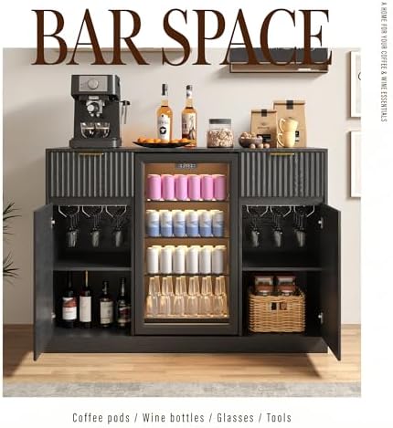 53.1" Mini Fridge Cabinet, Coffee Bar Cabinet with Fridge Space, Black - Image 3