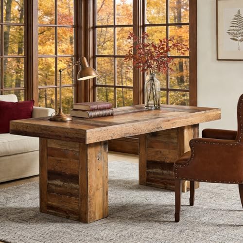 Tribesigns 63" Executive Desk, Farmhouse Wooden Office Desk, Rustic Brown - Image 3