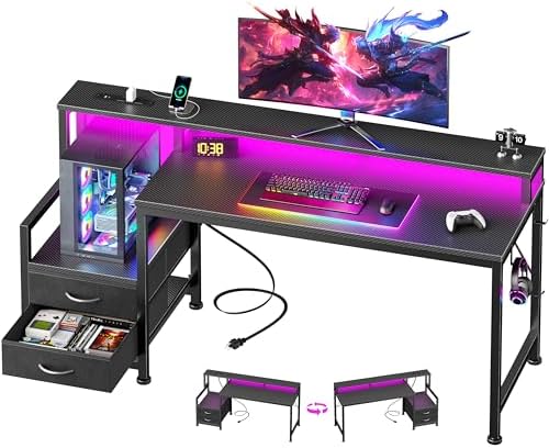 Furologee 55" Gaming Desk with LED Lights & USB-C Port, Carbon Fiber Black by Furologee