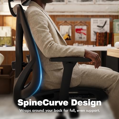 ELABEST Mesh Office Chair,Ergonomic Computer Desk Chair,Sturdy Task Chair- Adjustable Lumbar Support & Armrests,Tilt Function,Comfort Wide Seat,Swivel Home Office Chair (Onyx) - Image 5