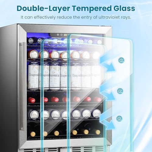 Antarctic Star 166 Can Beverage Refrigerator Cooler, 5.1 Cu.Ft Mini Fridge with Safety Lock, Beverage Cooler with Glass Door/LED Light/Adjustable Removable Shelves for Home/Office/Bar(Stainless Steel) - Image 2