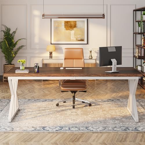 Tribesigns 78.7-Inch Executive Desk, Large Computer Office Desk Workstation, Modern Simple Style Laptop Desk Study Writing Table Business Furniture for Home Office (Rustic Brown/White, 78.7 Inch) - Image 5