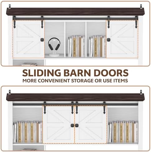 Large Desktop Bookshelf, 47.2" Desk Shelf with Sliding Barn Door - Image 3
