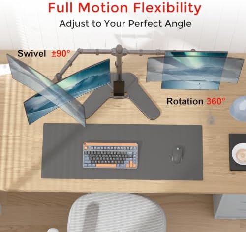 Suptek Free-Standing Dual Monitor Desk Mount, Full Motion Stand for 2 Monitors up to 32" 15.4lbs Each, Height Adjustable Swivel Tilt 360° Rotation, VESA Compatible with Phone Slot, Black - Image 3