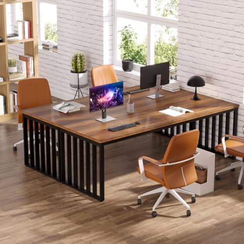 Tribesigns 78.74" Extra Long Computer Desk for 2 Person, Double Long Desk with Heavy Duty Metal Frame, Double Workstation Study Table for Home Office (Without Chair) (Brown & Black) - Image 5