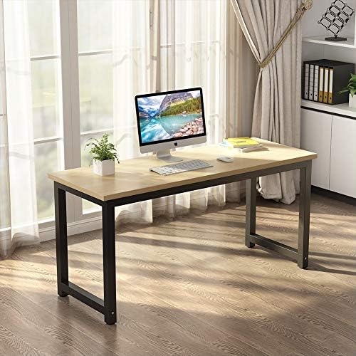 Tribesigns Computer Desk, Large Office Desk Computer Table Study Writing Desk for Home Office, Walnut + Black Leg, 63 X 23.6 inch - Image 4